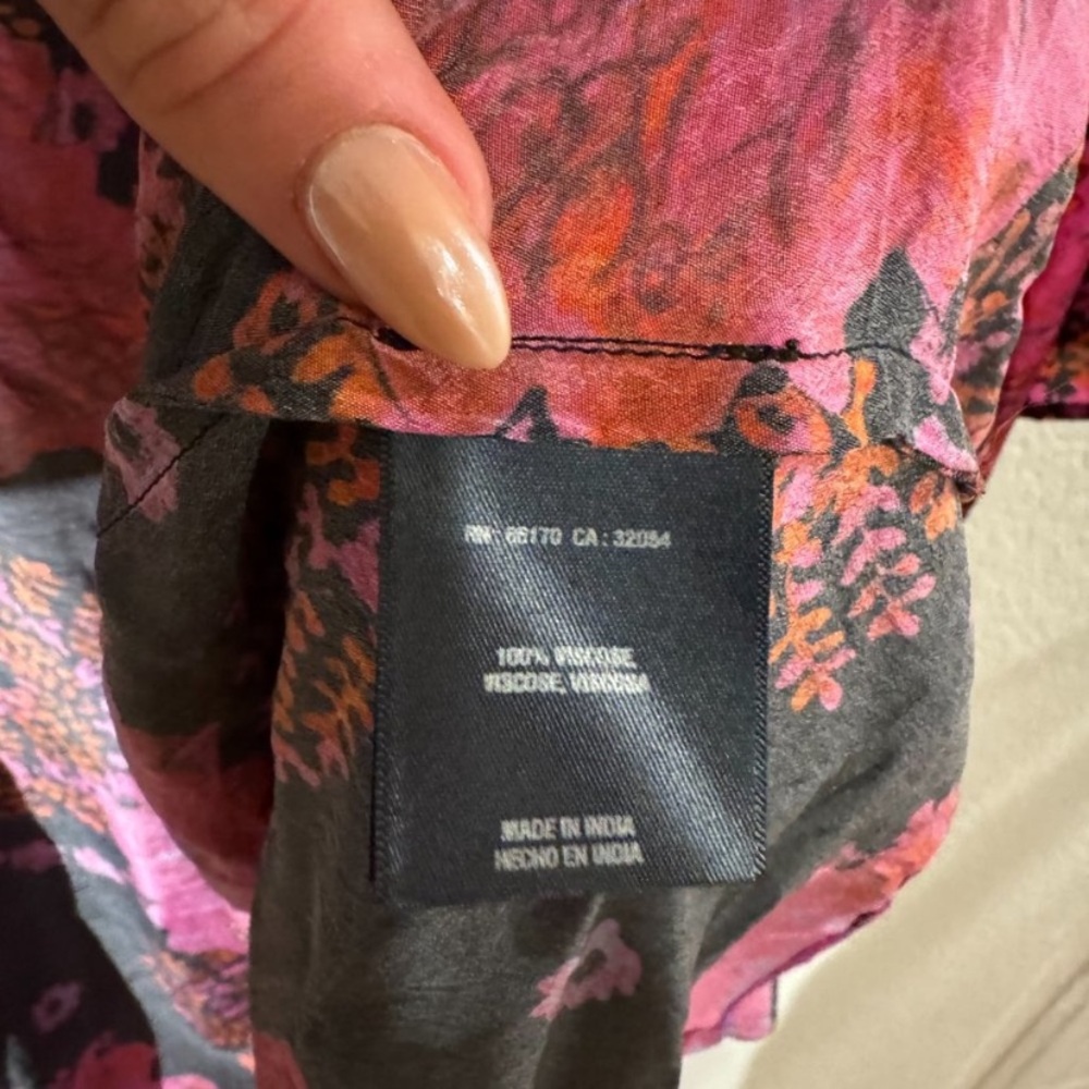 New Anthropologie Amaryllis Duster Kimono Robe Kaftan Pink Black Floral Cover Up - Picture 7 of 9